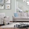 Modern Living Room Sofa Set Linen Upholstered Couch Furniture For Office, Home - Light Gray - Image 16