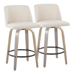 Toriano - Contemporary Fixed Height Counter Stool With Swivel And Round Footrest (Set of 2) - Light Gray / Cream