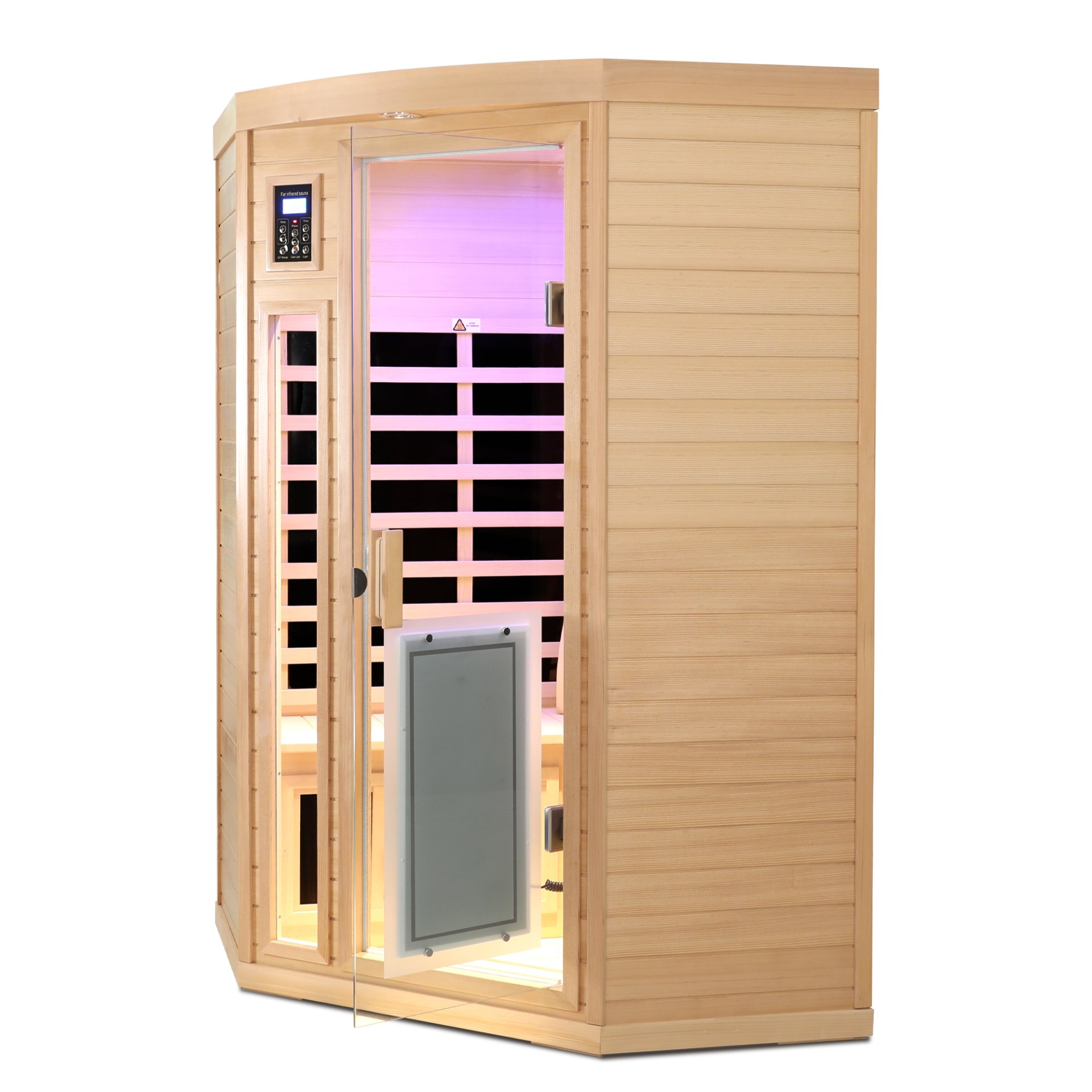 Low Emf Front Door With Heating Panel 2 Persons Hemlock Far Infrared Corner Indoor Sauna Room - Natural - Image 9