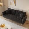 Elegant Sofa Bed With Nail Head Trim And Matching Pillow - Black - Image 6