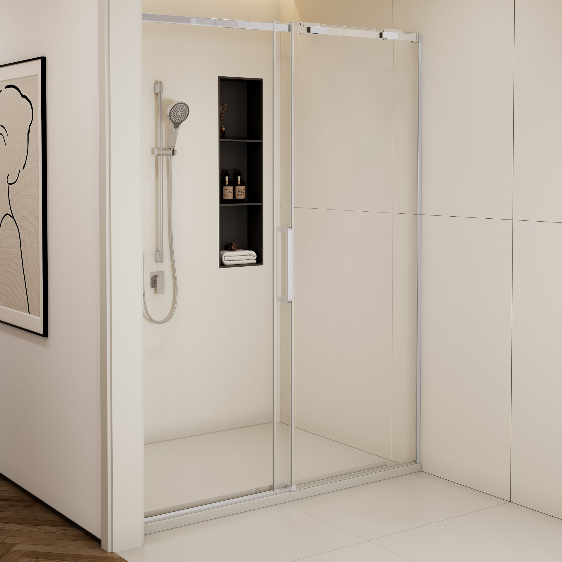 Polished Semi Frame Single Sliding Shower Door With 304 Stainless Steel And Clear Tempered Glass - Chrome - Image 4