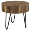 Contemporary Rustic Wood Round End Table With Iron Hairpin Legs - Black / Brown - Image 5