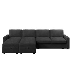 Convertible U Shaped Sectional Sofa With Storage Chaise Lounges And USB Ports - Black