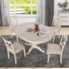 Modern Dining Table Set For 4, Round Table And 4 Kitchen Room Chairs, 5 Piece Kitchen Table Set For Dining Room, Dinette, Breakfast Nook - Antique White - Image 4
