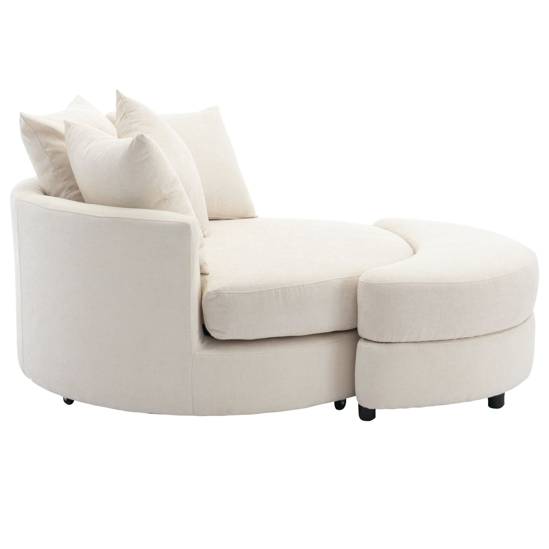360° Swivel Accent Barrel Chair With Storage Ottoman & 4 Pillows, Modern Chenille Leisure Chair Round Accent For Living Room - Cream - Image 10