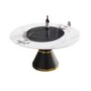 59.05" Modern Artificial Stone Round Carbon Steel Base Dining Table, Black Artificial Stone Turntable - White / Black - Image 10