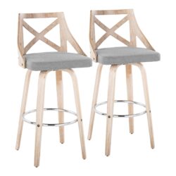 Charlotte - Farmhouse Fixed Height Barstool With Swivel With Round Footrest (Set of 2) - White Washed / Light Gray