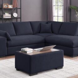 Joshua - Woven Fabric Sectional Sofa With Right Facing Chaise and Console Ottoman - Dark Gray
