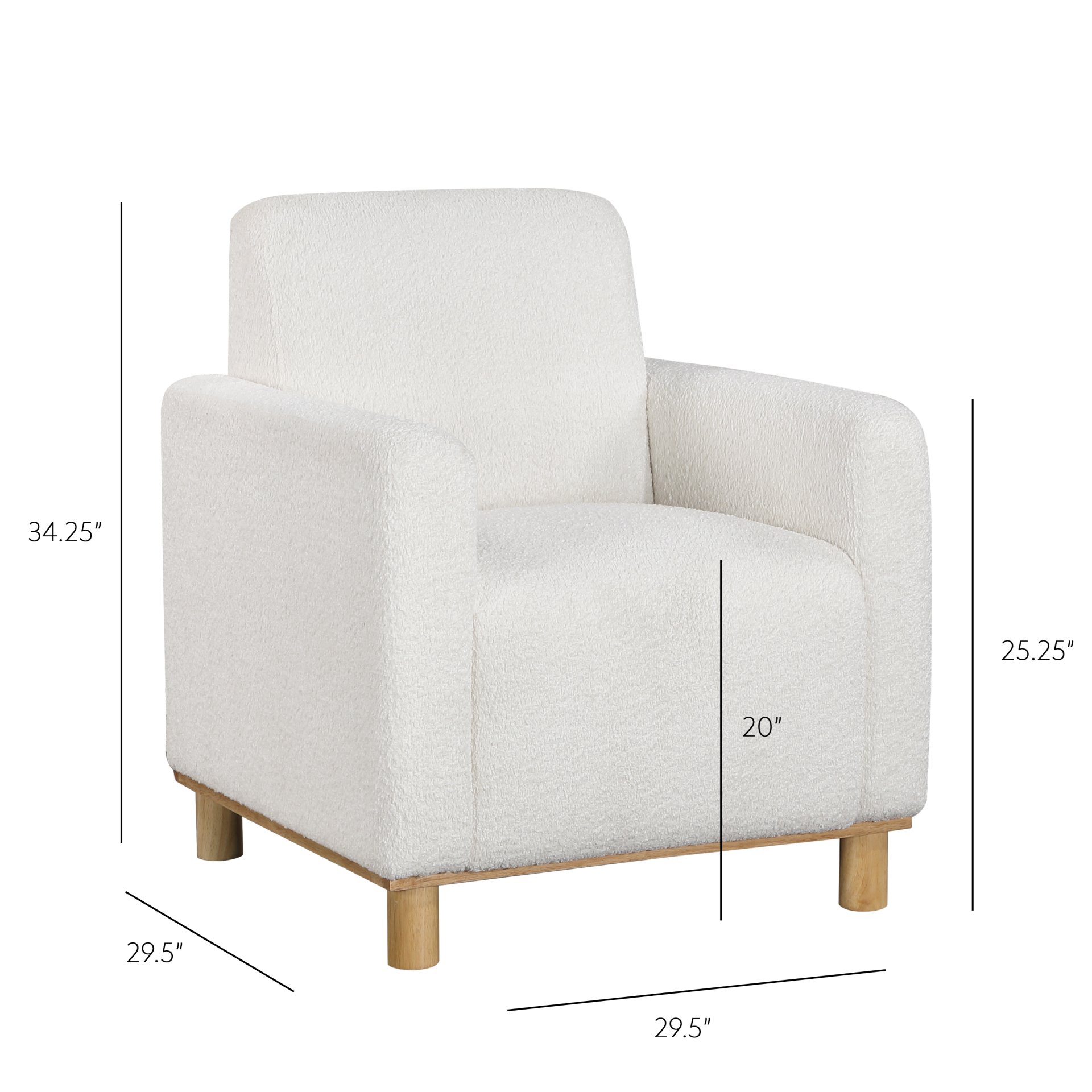 Mason - Boucle Fabric Arm Chair With Wooden Legs - White - Image 3