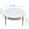 Modern Round Coffee Table With Storage Drawers Handcrafted Ceramic Inlay Tabletop 2 Tone Wood Legs Scandinavian Living Room Center Table - White / Gray - Image 3