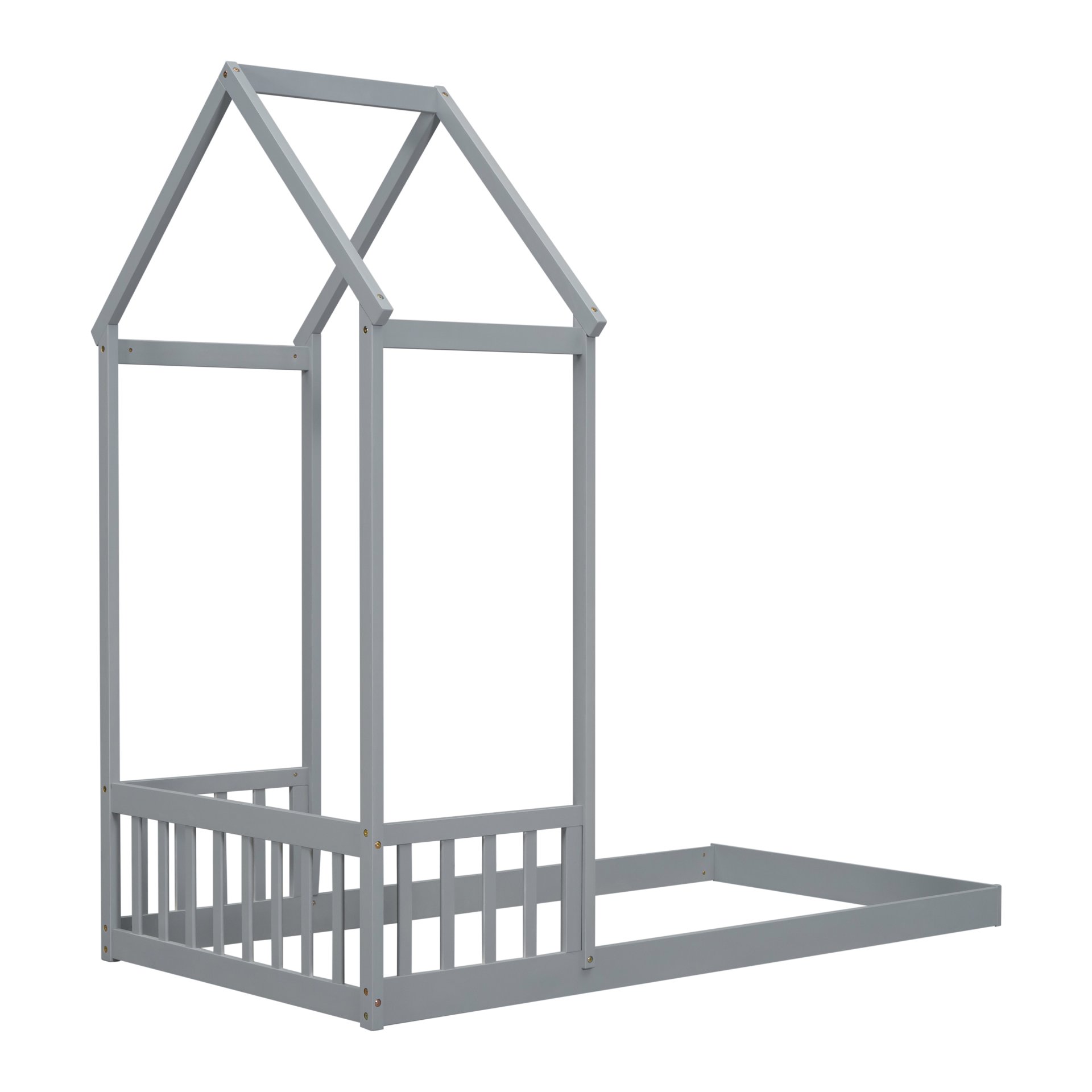 Twin House-Shaped Roof Headboard Floor Bed, (Without Slats) - Gray - Image 17