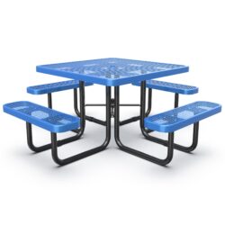 Square Outdoor Steel Picnic Table With Umbrella Pole - Blue