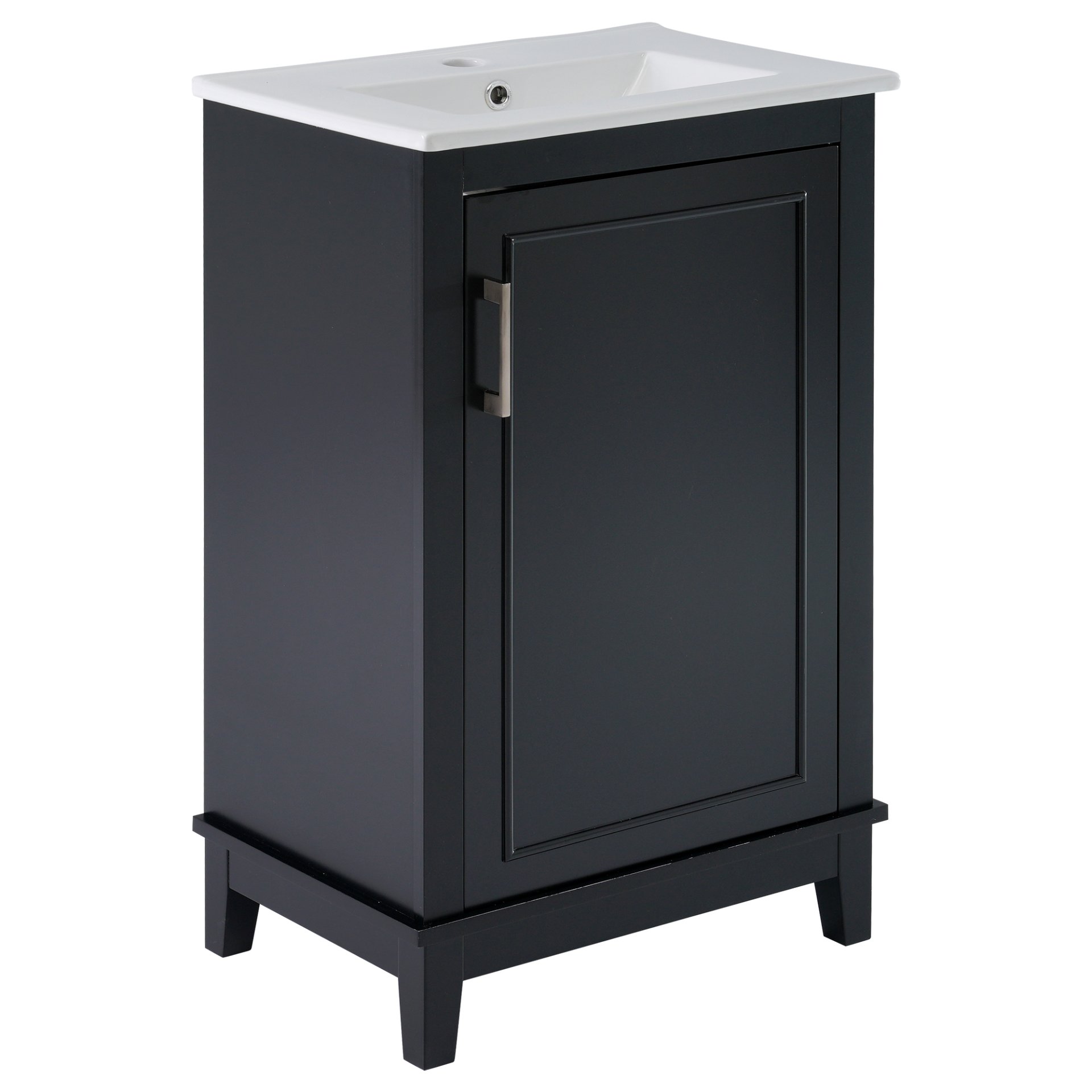 Modern Small Bathroom Vanity Cabinet With Ceramic Basin, Ample Storage, 1 Soft Close Door - Black - Image 14