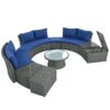 10 Piece Outdoor Sectional Half Round Patio Rattan Sofa Set, Wicker Conversation Furniture Set For Free Combination - Blue - Image 14