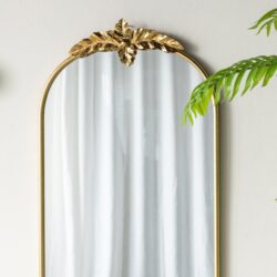 Arched Wall Mirror With Metal Frame, Wall Mirror For Living - Gold