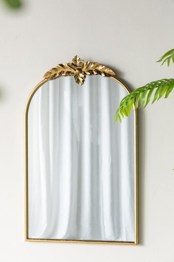 Arched Wall Mirror With Metal Frame, Wall Mirror For Living - Gold