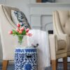 Ceramic Garden Stool, Small Side Tabel - White / Blue - Image 6
