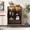 Modern Minimalist Style LED Curio Cabinet With Tempered Glass Door, Metal Legs - Black / Dark Walnut - Image 7