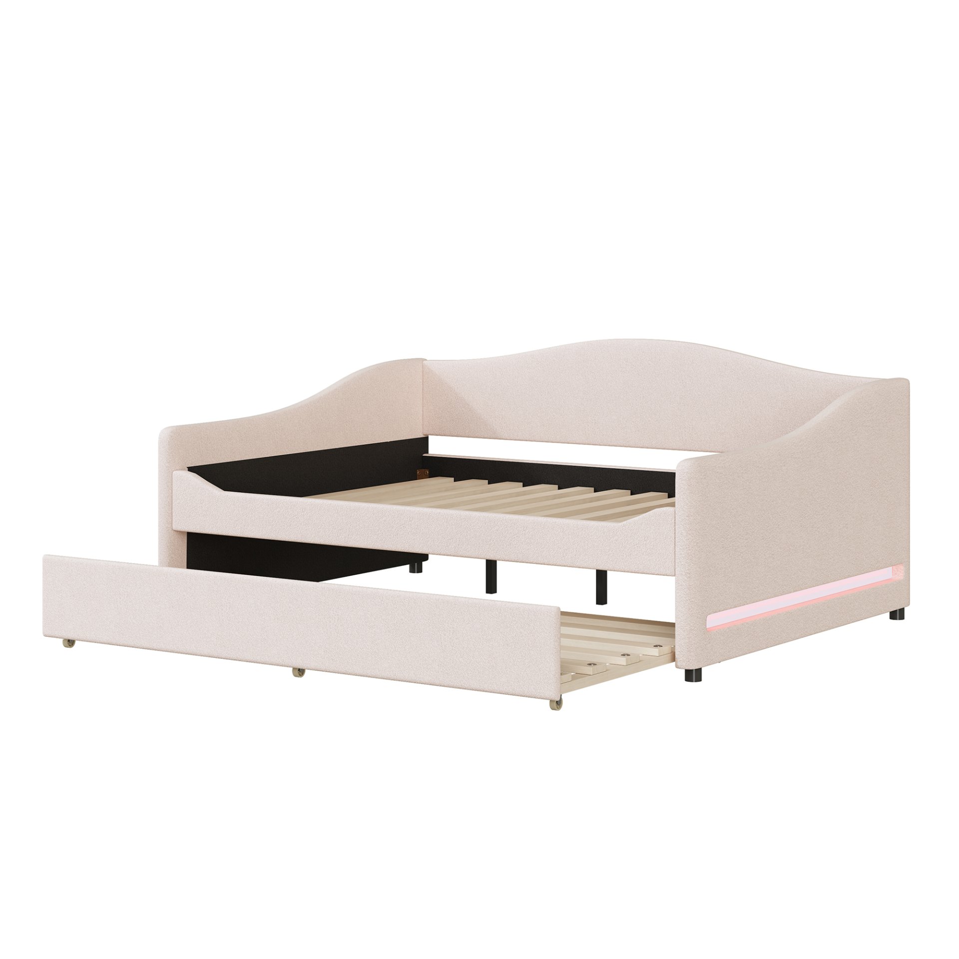 Full Size Upholstered Daybed With Light And Trundle - Beige - Image 4