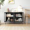 Modern Metal Sideboard Cabinet With 4 Glass Doors, Steel Kitchen Storage And Coffee Bar Cabinet - Black - Image 14