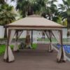 Outdoor Pop Up Gazebo Canopy 11 X 11 Ft With 2 Tier Soft Top And Removable Zipper Netting - Coffee - Image 15