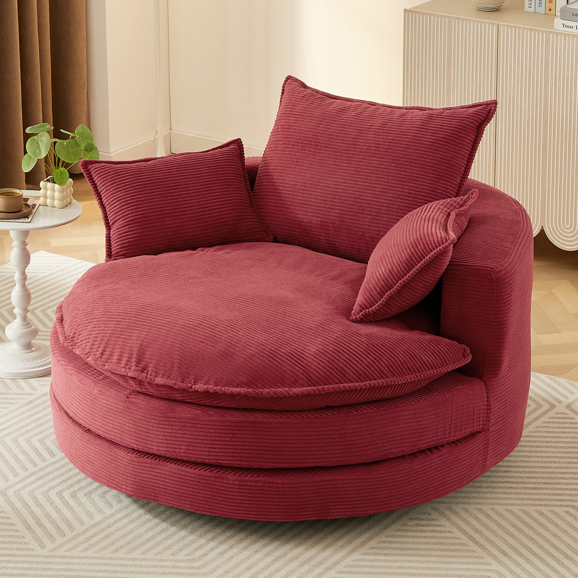 360° Swivel Sofa Chair Accent Barrel Chair With Dual Layer Cushion And Removable Pillows - Red - Image 3