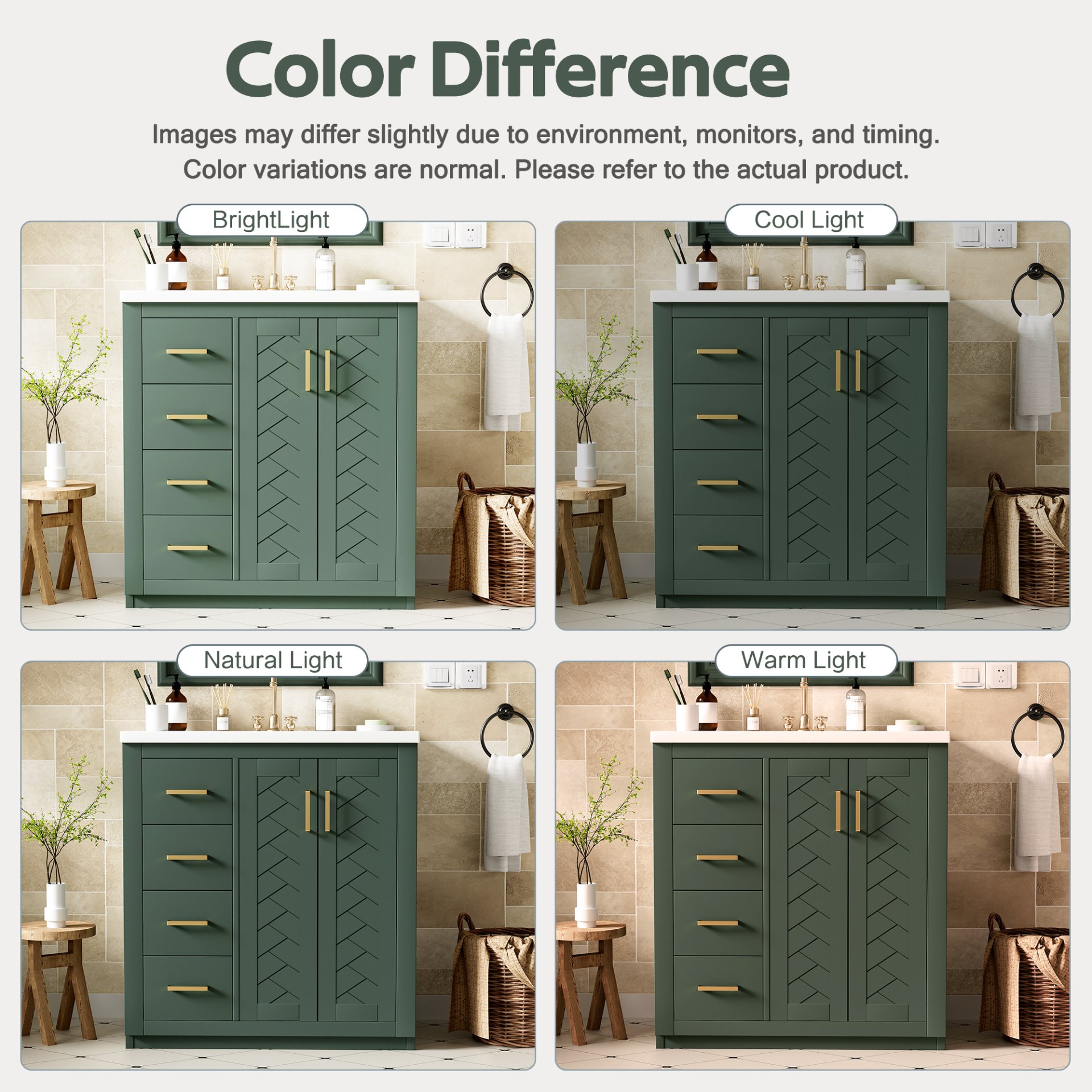 Bathroom Vanity With Ceramic Sink Combo, Frame Bathroom Storage Cabinet, Freestanding Vanity Set With 3 Drawers & Soft Closing Doors - Green - Image 28