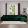 Modern Upholstered 4 Seater Corduroy Sofa With Footstool With Arm And Throw Pillows - Green - Image 9
