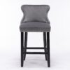 Contemporary Velvet Upholstered Wing-Back Barstools With Button Tufted Decoration And Wooden Legs, And Chrome Nailhead Trim, Leisure Style Bar Chairs, Bar Stools (Set of 2) - Gray - Image 2