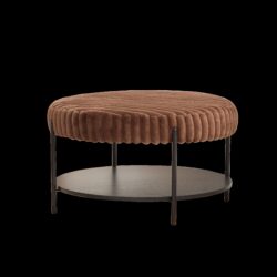Upholstered Round Ottoman Coffee Table Foot Rest With Metal Legs - Brown