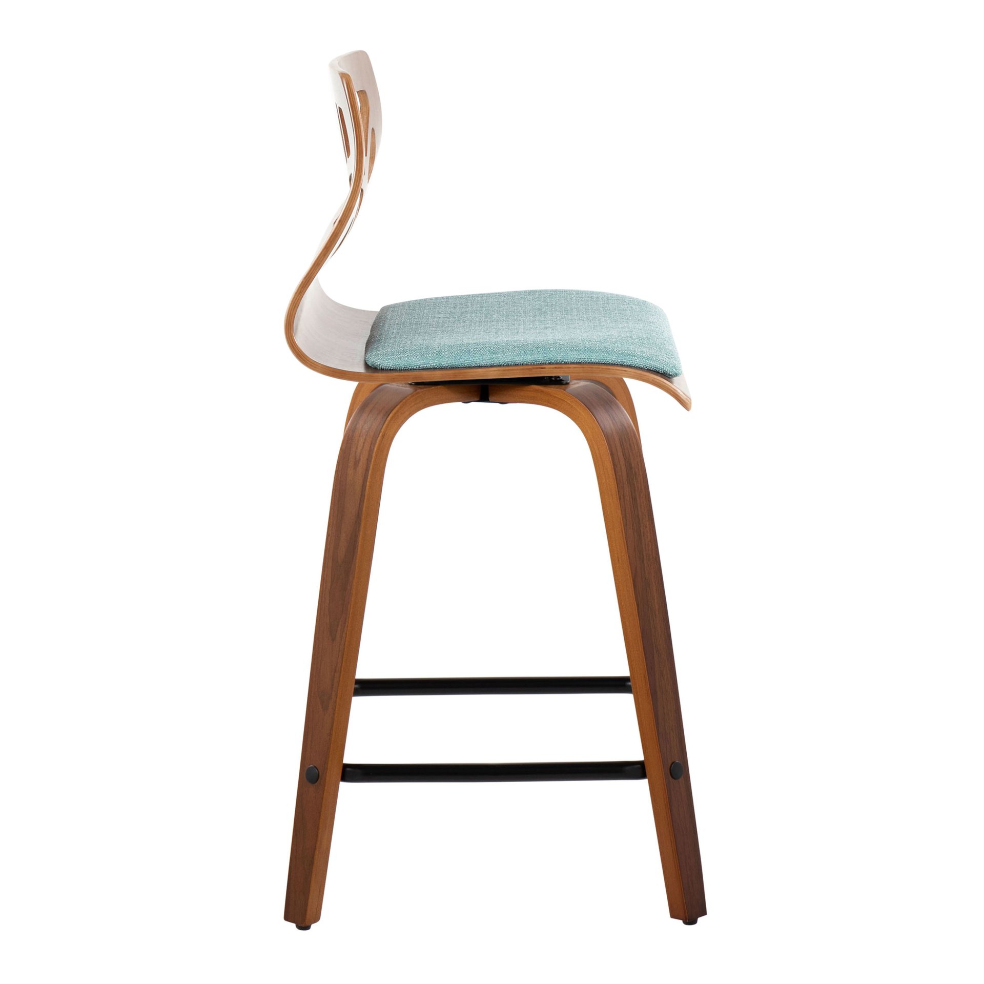 Folia - Mid-Century Modern Fixed Height Counter Stool With Swivel With Square Footrest (Set of 2) - Walnut / Teal - Image 3