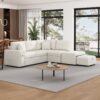 Sectional Sofa L-Shaped Sofa Couch Pull-Out Sofa Bed With A Movable Ottoman, Two USB Ports And Two Cup Holders For Living Room - Beige - Image 2