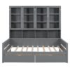 Full Size Daybed With Glass Door Storage Cabinets, Built In LED Lighting And Shelves - Gray - Image 3