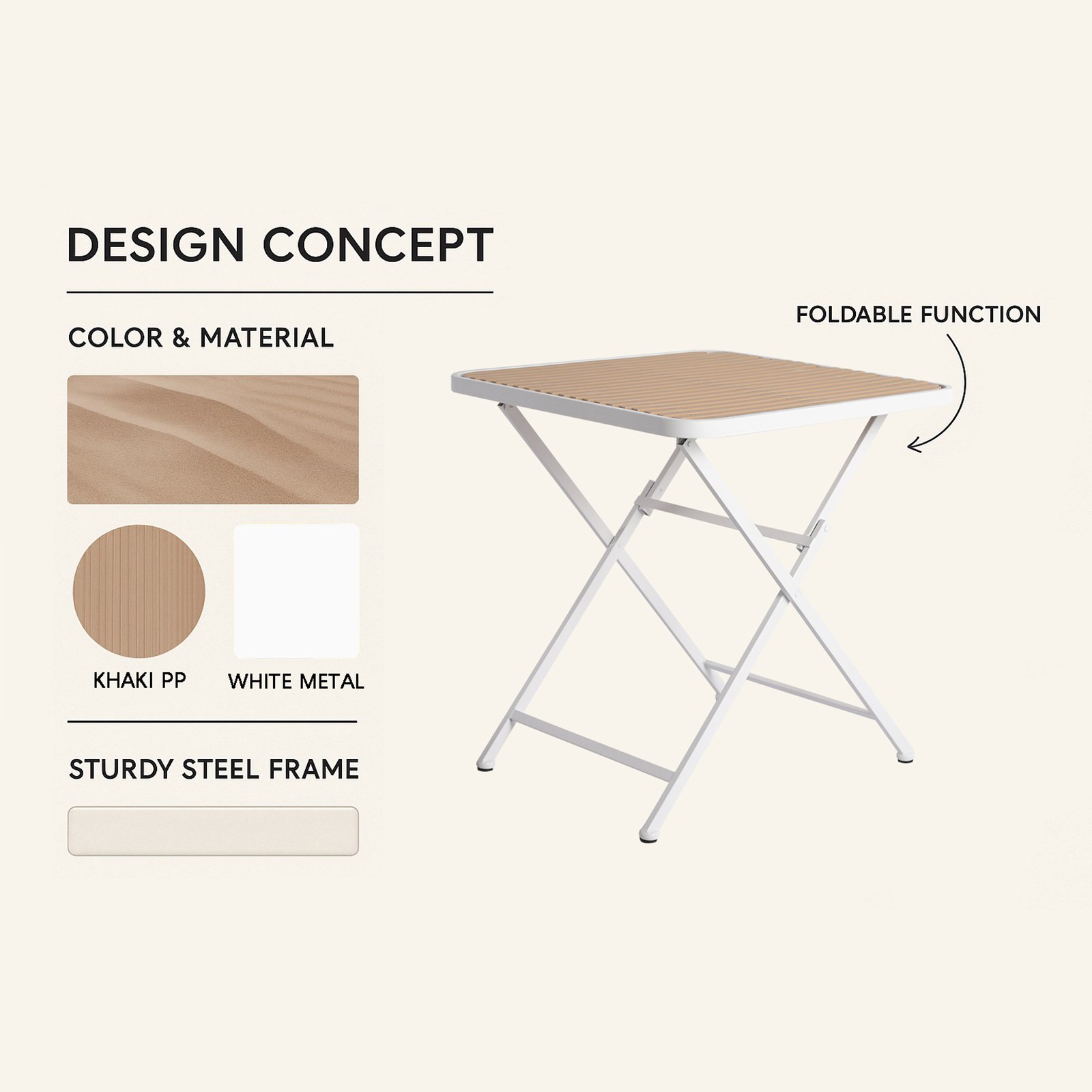 2 Pack Lounge Chair Set With Folding Square Table - Khaki / Pale Green / White - Image 9