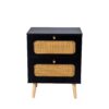2 Drawer Rattan Nightstand For Bedroom And Living Room, End Table, Side Table With 2 Hand Made Rattan Decorated Drawers - Black - Image 11