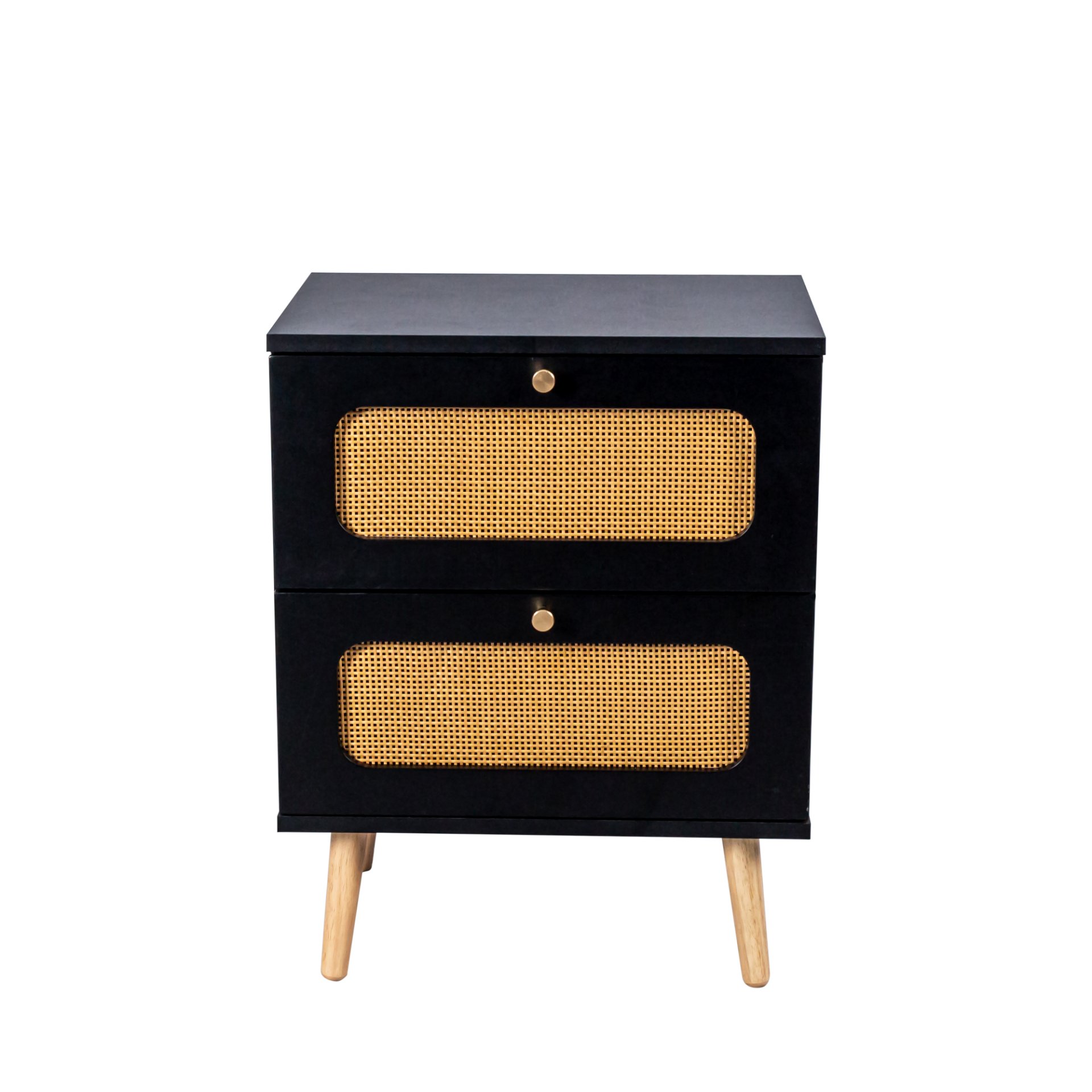 2 Drawer Rattan Nightstand For Bedroom And Living Room, End Table, Side Table With 2 Hand Made Rattan Decorated Drawers - Black - Image 11