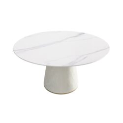 Modern Artificial Stone Round Plywood Base Dining Table, Can Accommodate 8 People, (Not Including Chairs) - White / Beige