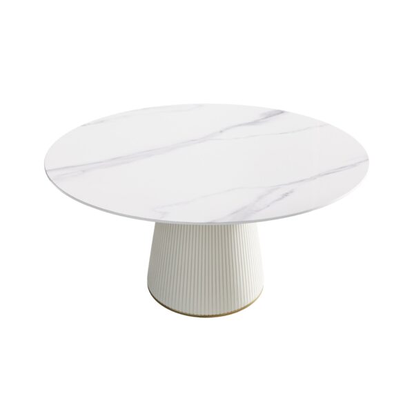 Modern Artificial Stone Round Plywood Base Dining Table, Can Accommodate 8 People, (Not Including Chairs) - White / Beige