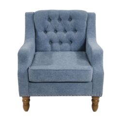 Accent Chair, Living Room Chair, Footrest Chair Set With Vintage Brass Studs, Button Tufted Upholstered Armchair For Living Room, Comfy Reading Chair For Bedroom, Reception Room - Blue