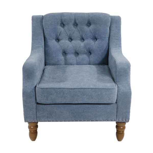 Accent Chair, Living Room Chair, Footrest Chair Set With Vintage Brass Studs, Button Tufted Upholstered Armchair For Living Room, Comfy Reading Chair For Bedroom, Reception Room - Blue