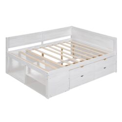 Full Size Daybed With Drawers And Shelves - White