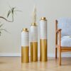 Modern Droplet Shaped Floor Vase Set Honeycomb Design, 3 Piece Metal Decorative Vases For Home Interior Display - Gold / White - Image 10