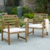 Outdoor Acacia Wood Club Chairs, 2 Pieces Set - Natural Stained / White - Image 2