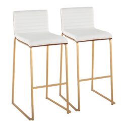 Mason Mara - Contemporary Fixed Height Barstool (Set of 2) - Gold / Walnut / White