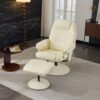 Massage Recliner Chair With Ottoman 360° Swivel Reclining Chair With Wrapped Base 5 Point Vibration Massage Seat Heating And 140° Adjustable Backrest - Beige - Image 2