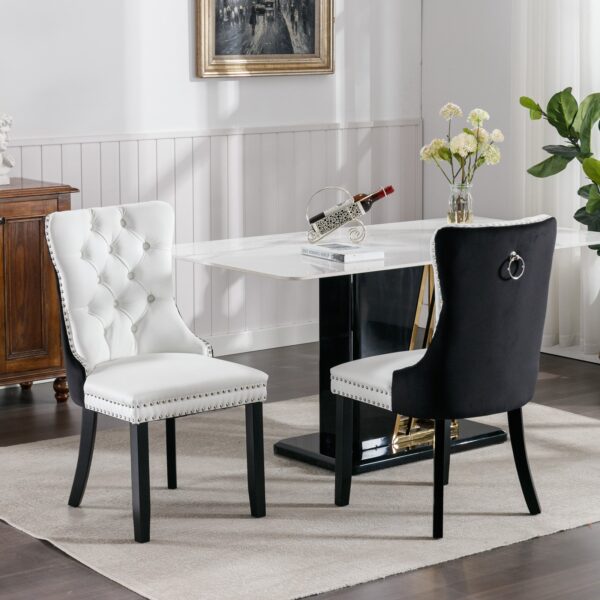 Nikki - Modern, High-End Tufted Solid Wood Contemporary And Velvet Upholstered Dining Chair With Wood Legs Nailhead Trim (Set of 2) - White / Black