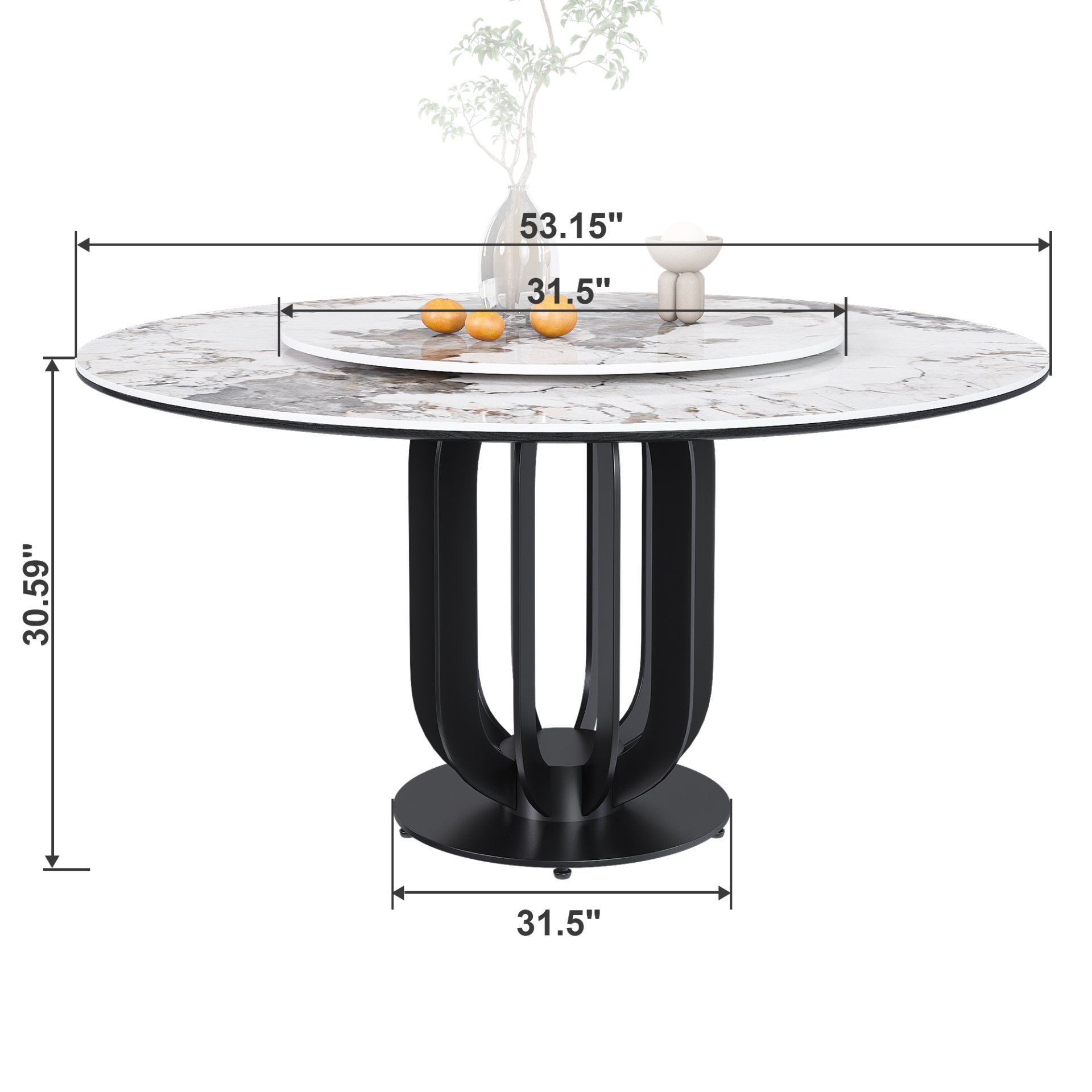 Round Dining Table With Carbon Steel Base And Lazy Susan Industrial Style - Black / White - Image 3