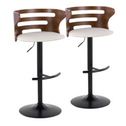 Cosi - Mid-Century Modern Adjustable Barstool With Swivel With Rounded T Footrest (Set of 2) - Black / Walnut / Cream