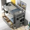 Twin Over Full / Twin Bunk Bed, Convertible Bottom Bed, Storage Shelves And Drawers - Gray - Image 6