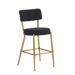 Modern Teddy Fabric Upholstered Bar Stools (Set of 2) - Black / Gold